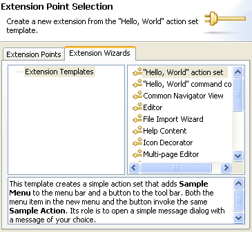 New Extension Wizard Wizards Tab