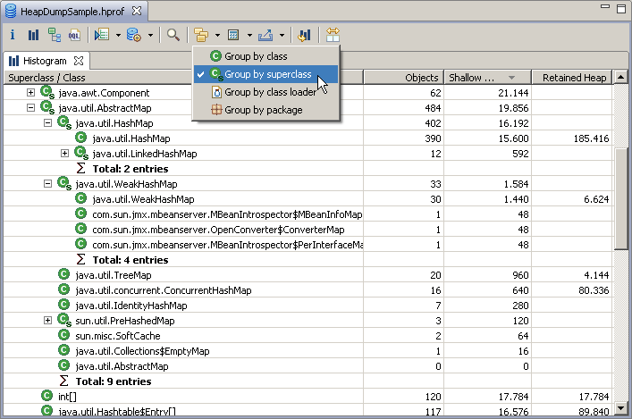 Histogram grouped by superclass