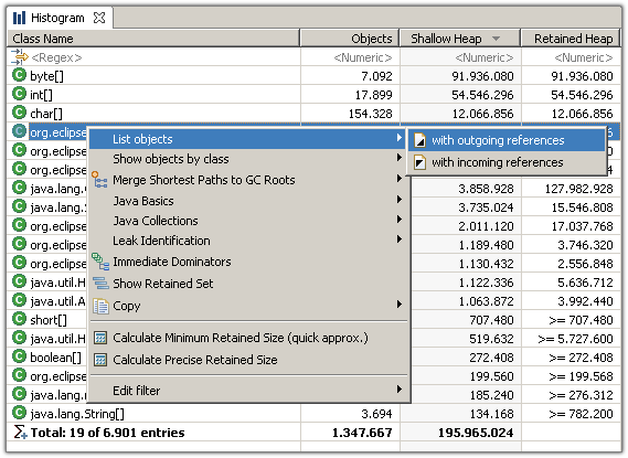 Drill down via the context menu