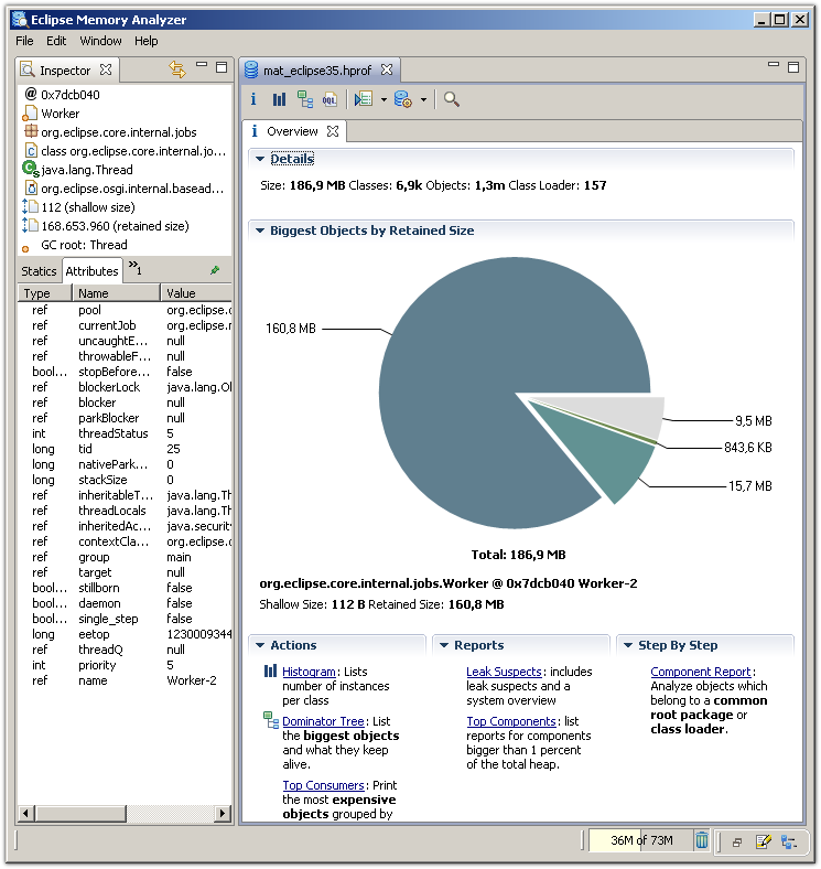 Memory Analyzer's overview page for a heap dump