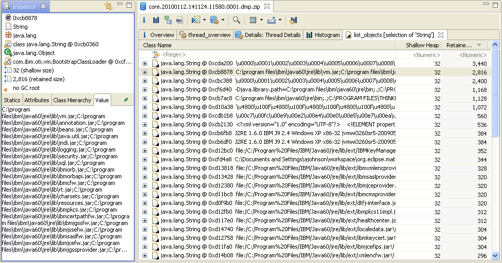 Value tab for object inspector showing the value of a string.