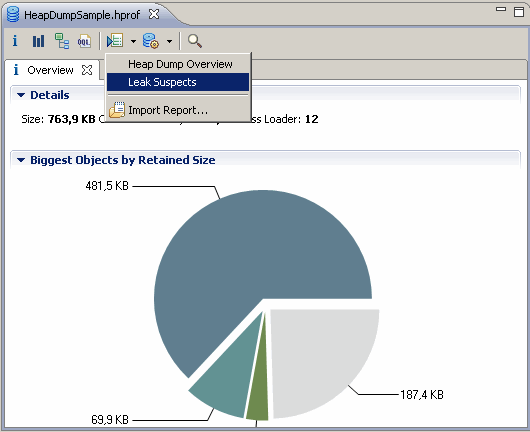 screen shot of starting to run a leak suspect report