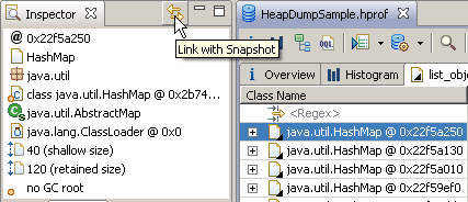 Object Inspector View and link to snapshot button.