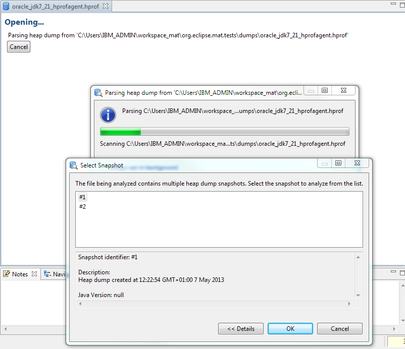 Choose a snapshot to be analyzed