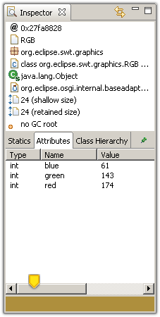 SWT color shown at the bottom of the inspector view.