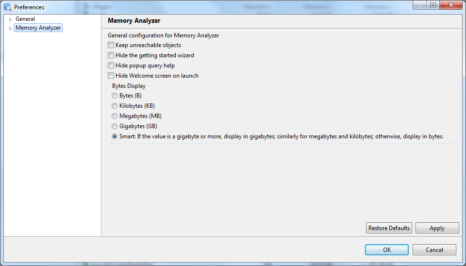 Preferences dialog to configure size units
