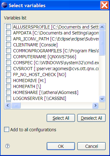 C/C++ Project Properties, Environment, New environment variable