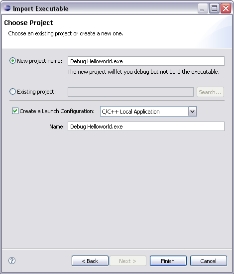 Import Executable dialog