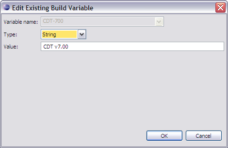 Define a New Build Variable dialog box