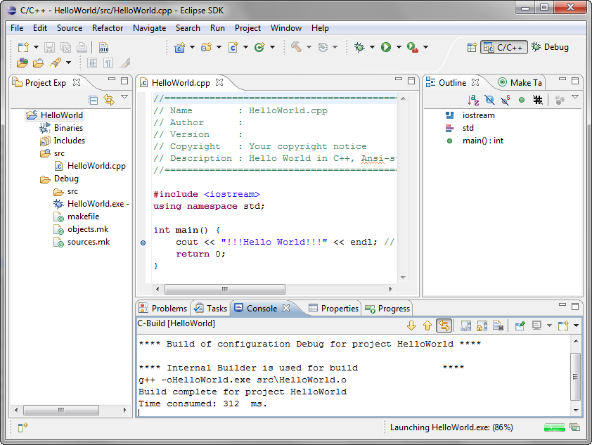 Console view in C/C++ Perspective