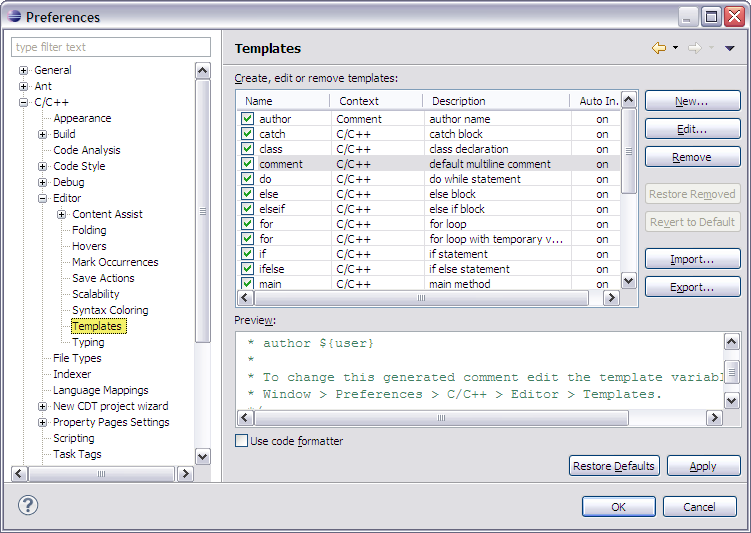 Templates Preferences