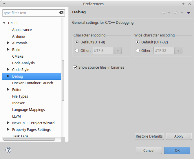 Debug Preferences