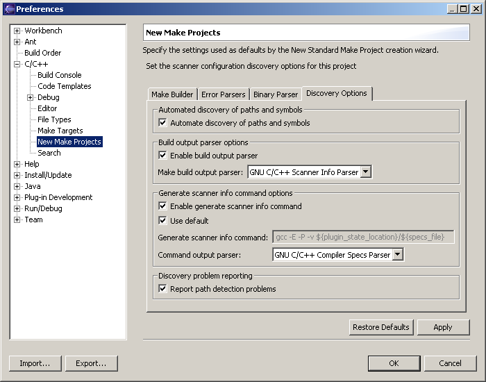 Discovery Options, Preferences Dialog Box