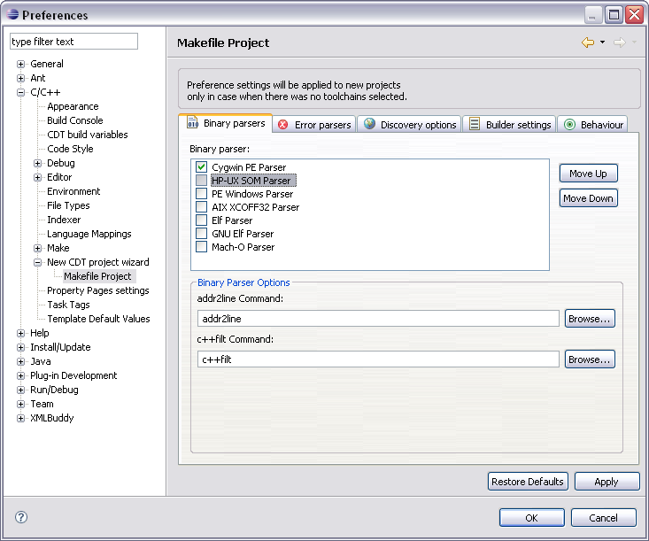 Binary Parser Preferences Panel