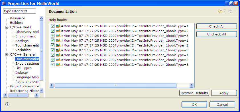 C/C++ Project Properties, C/C++ Documentation