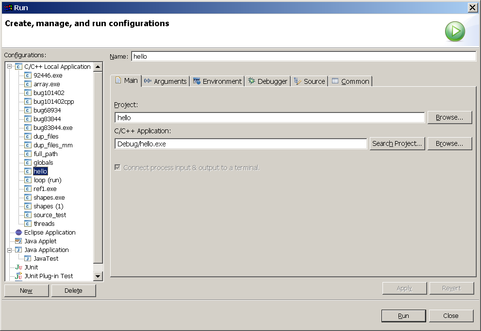 Run Configuration Window