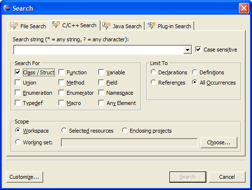 Search dialog box