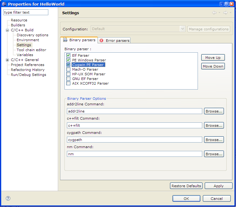 Select Binary Parser window