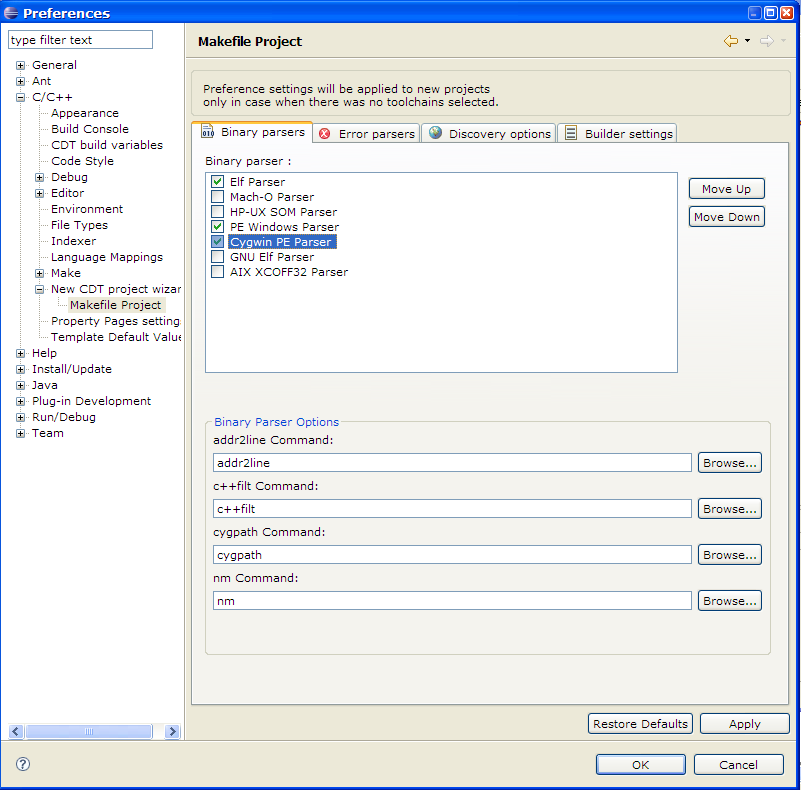 Select Binary Parser window