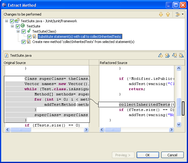 Extract method preview page