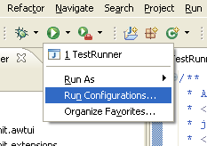 Run menu of the toolbar