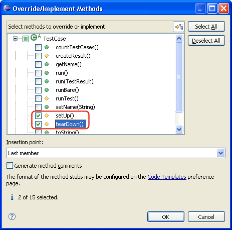 Override Methods dialog