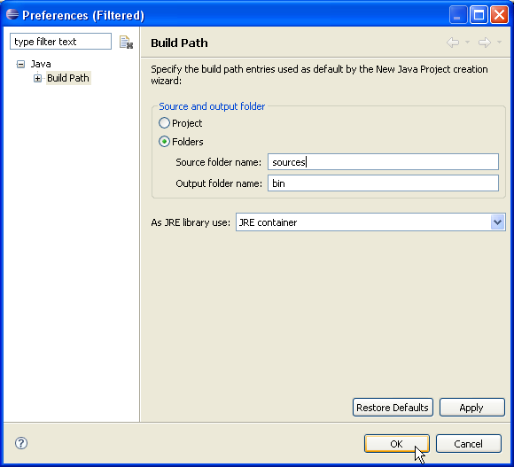 Build Path Preferences page