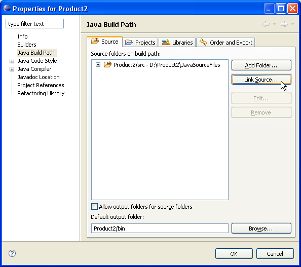 Java Build Path Properties Source tab