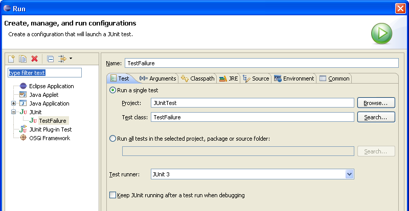 JUnit Launch Configuration