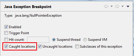 Exception breakpoint caught option