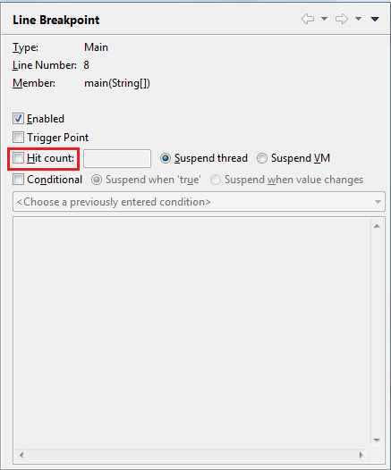 Breakpoint hit count option