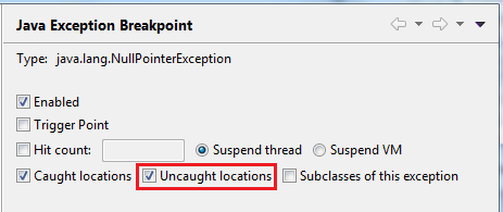 Exception breakpoint uncaught option