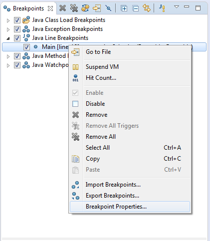 Breakpoint properties context menu item