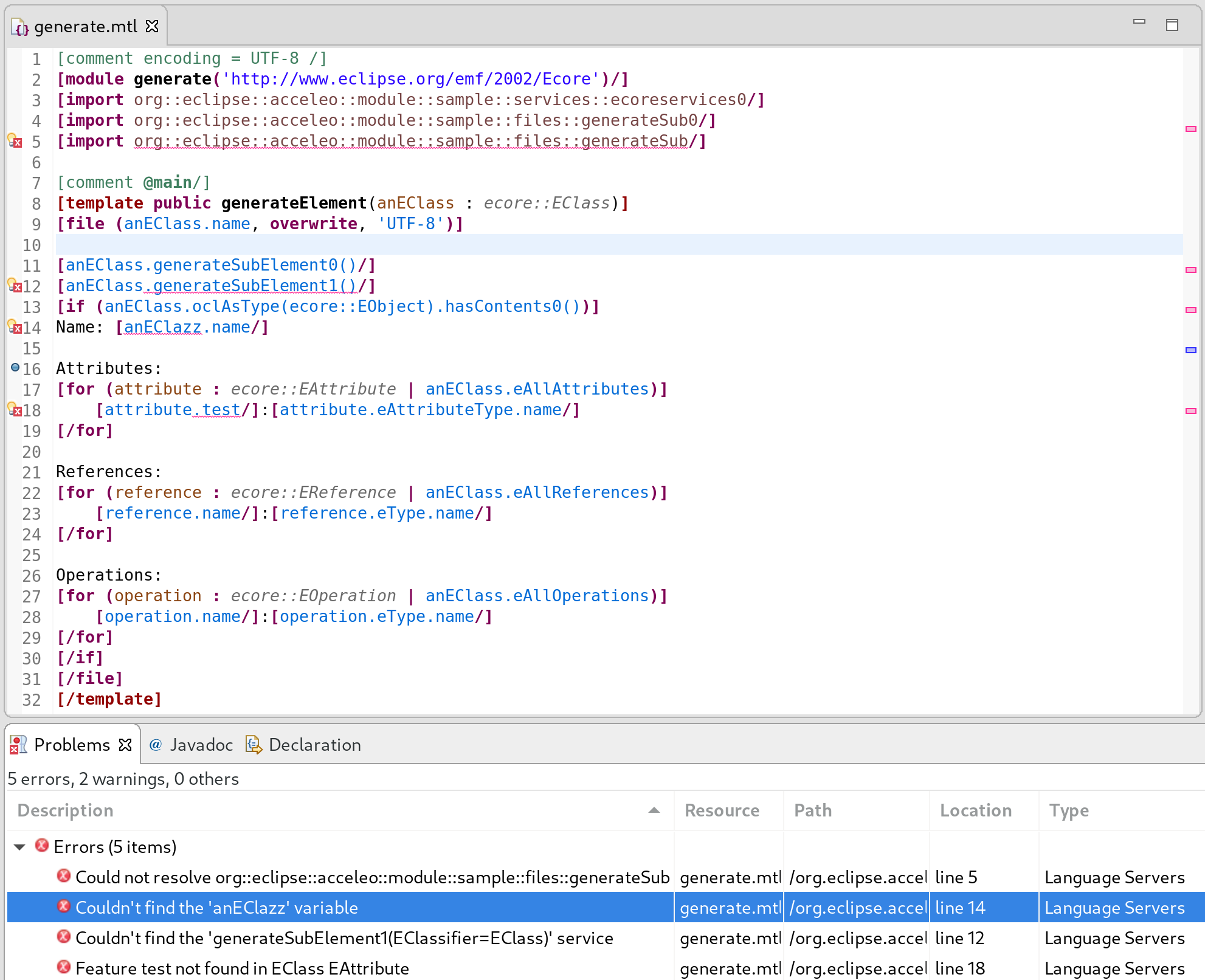 Errors in Problems view