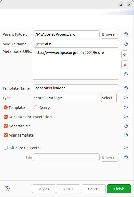 Acceleo module file wizard page