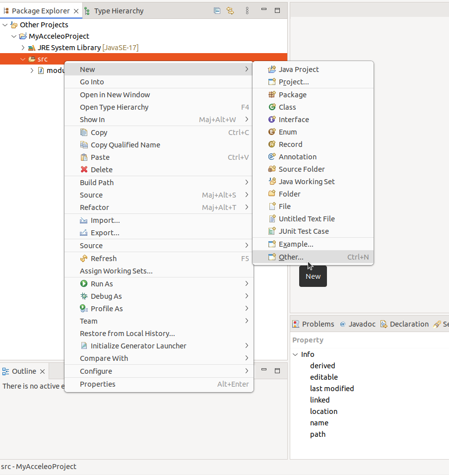 New other…​ menu
