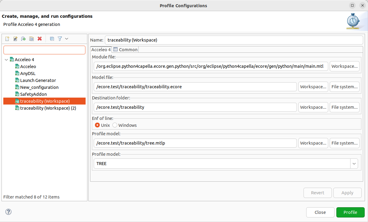 Profiler Launch Configuration