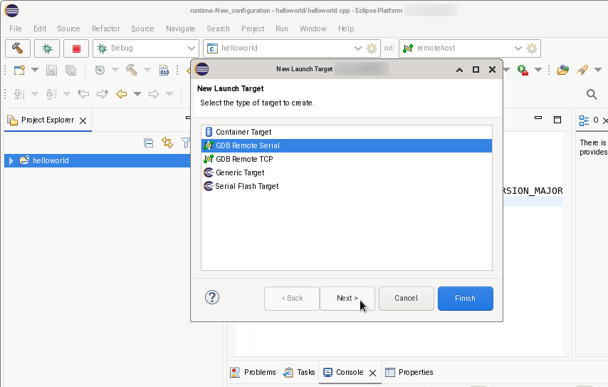 Select GDB Remote Serial