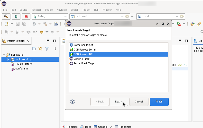 Select GDB Remote TCP