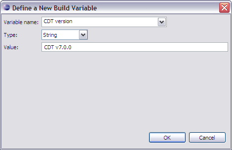 Define a New Build Variable dialog box