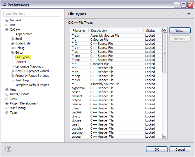 File Types Preference Panel