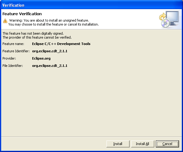 cdt update jar verification