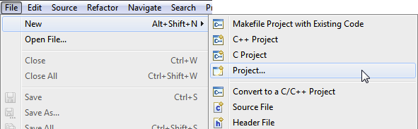 Select File > New > Project menu option