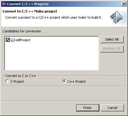 Convert to C/C++ Project Wizard