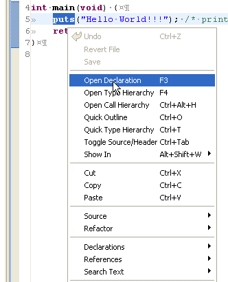 Editor View showing Open Declaration option