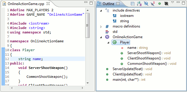 Editor View highlighting corresponding element in the Outline View