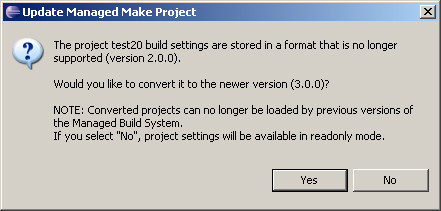 Update CDT 2.x Managed Builder dialog box