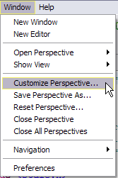 Window - Customize Perspective menu selection