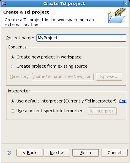 New Tcl Project wizard
