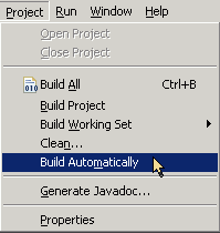 Project menu showing Build All and Build Automatically items